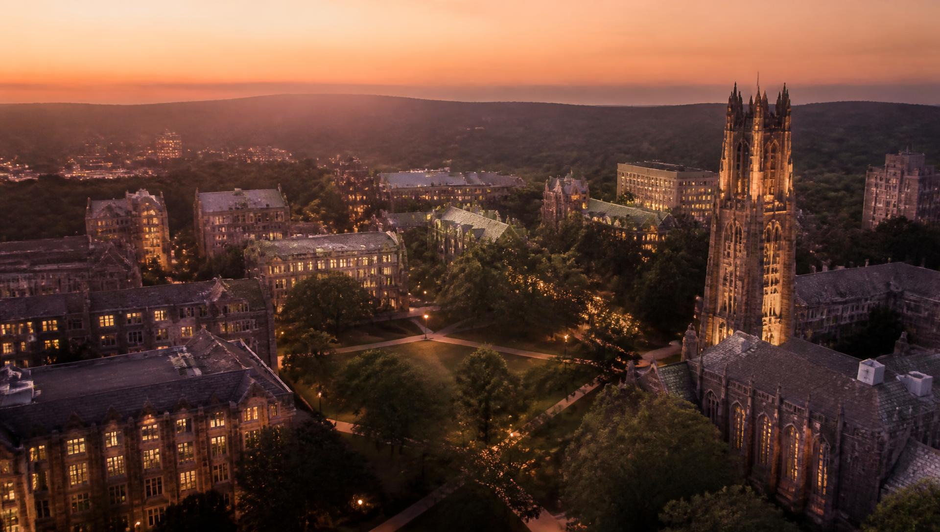 University campus at dusk